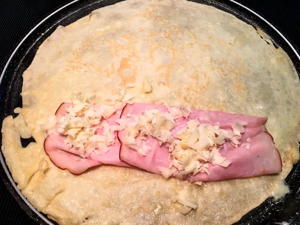 ham and cheese in a crepe