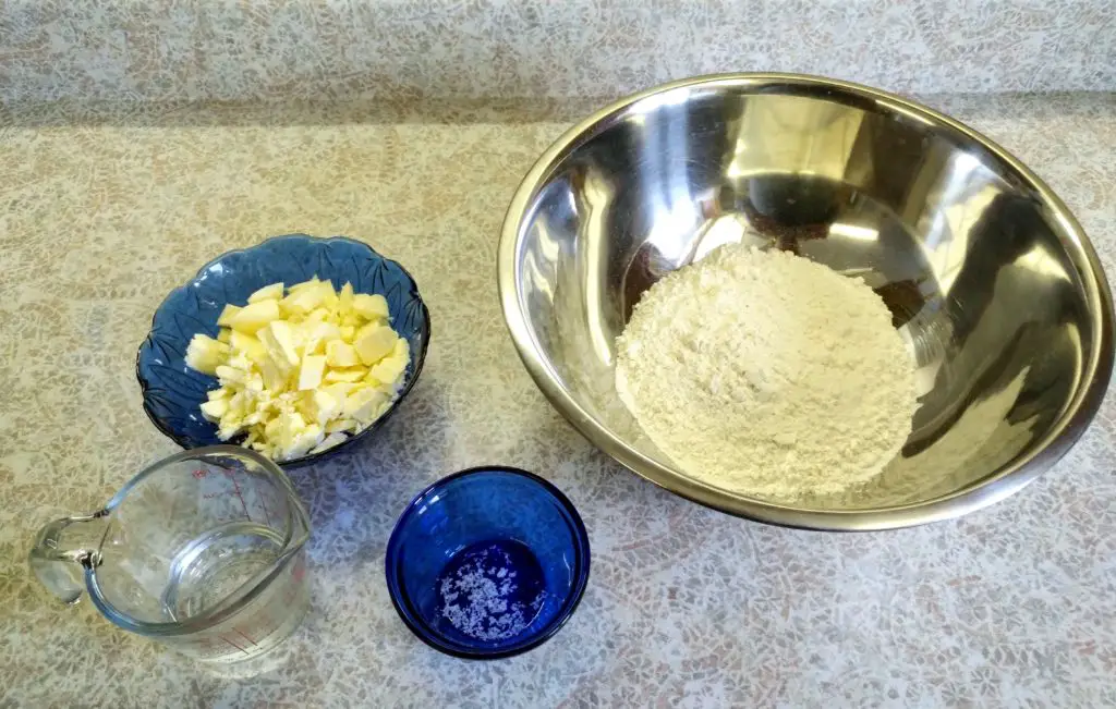 flour, butter, salt and water for pate brisee