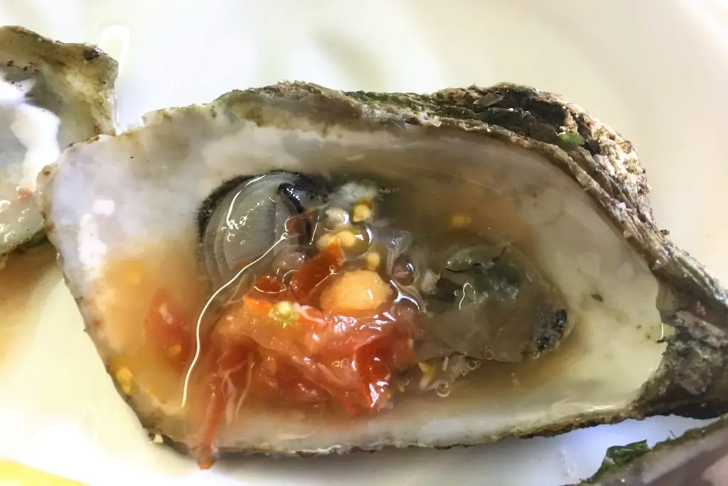 oyster with bloody mary mignonette