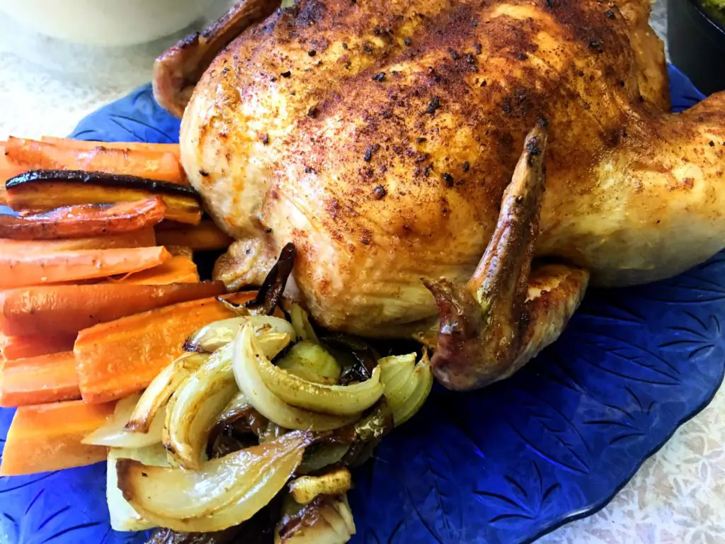 paprika roast chicken with carrots and onions
