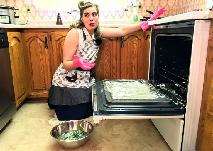 talking while cleaning an oven