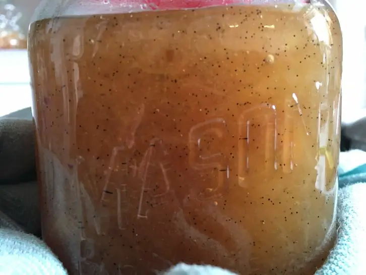 a jar of pear and vanilla jam