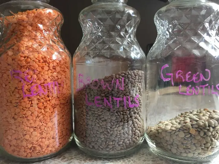 glass jars of lentils