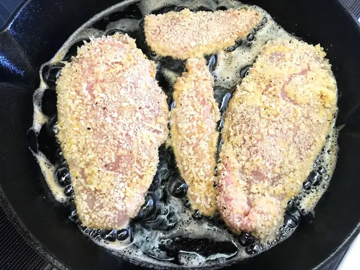 frying panko-crusted chicken in cast iron