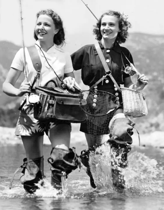 vintage photo of two ladies fishing
