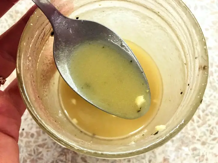 homemade vinaigrette for bacon parmesan dandelion salad