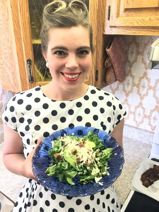 serving bacon parmesan dandelion salad