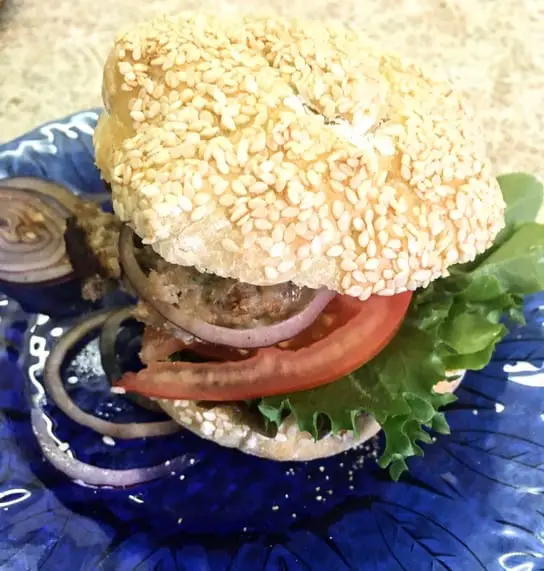 cast-iron skillet burger on a kaiser bun