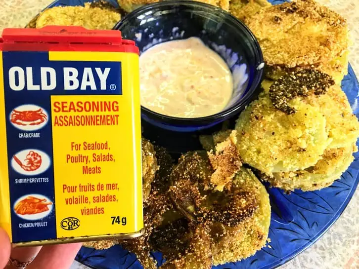 pickled fried green tomatoes with old bay cornmeal