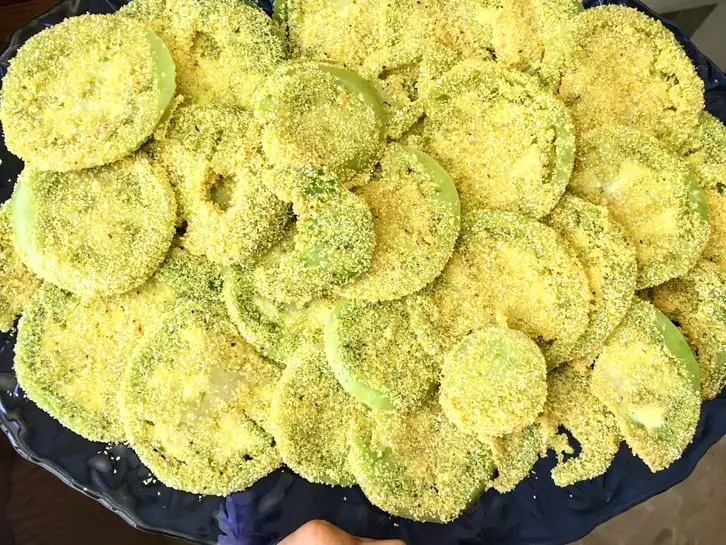 plate of breaded tomatoes