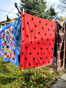 laundry hanging to dry outside