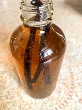 homemade vanilla syrup with vanilla bean scraps